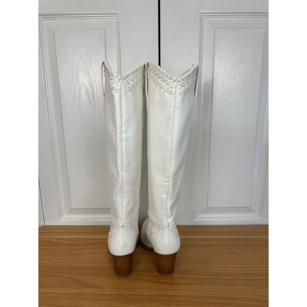 Show Me Your Mumu x Bilini Finley White Whipstitch Western Cowboy Boots Size 6